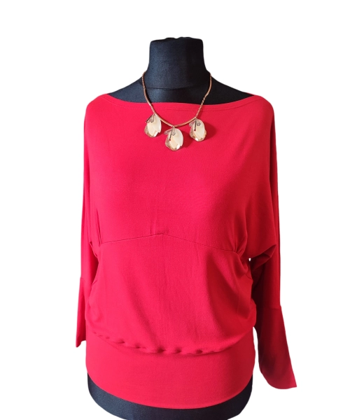 Czerwona bluzka kimono z ozdobnym marszczeniem i ściągaczami